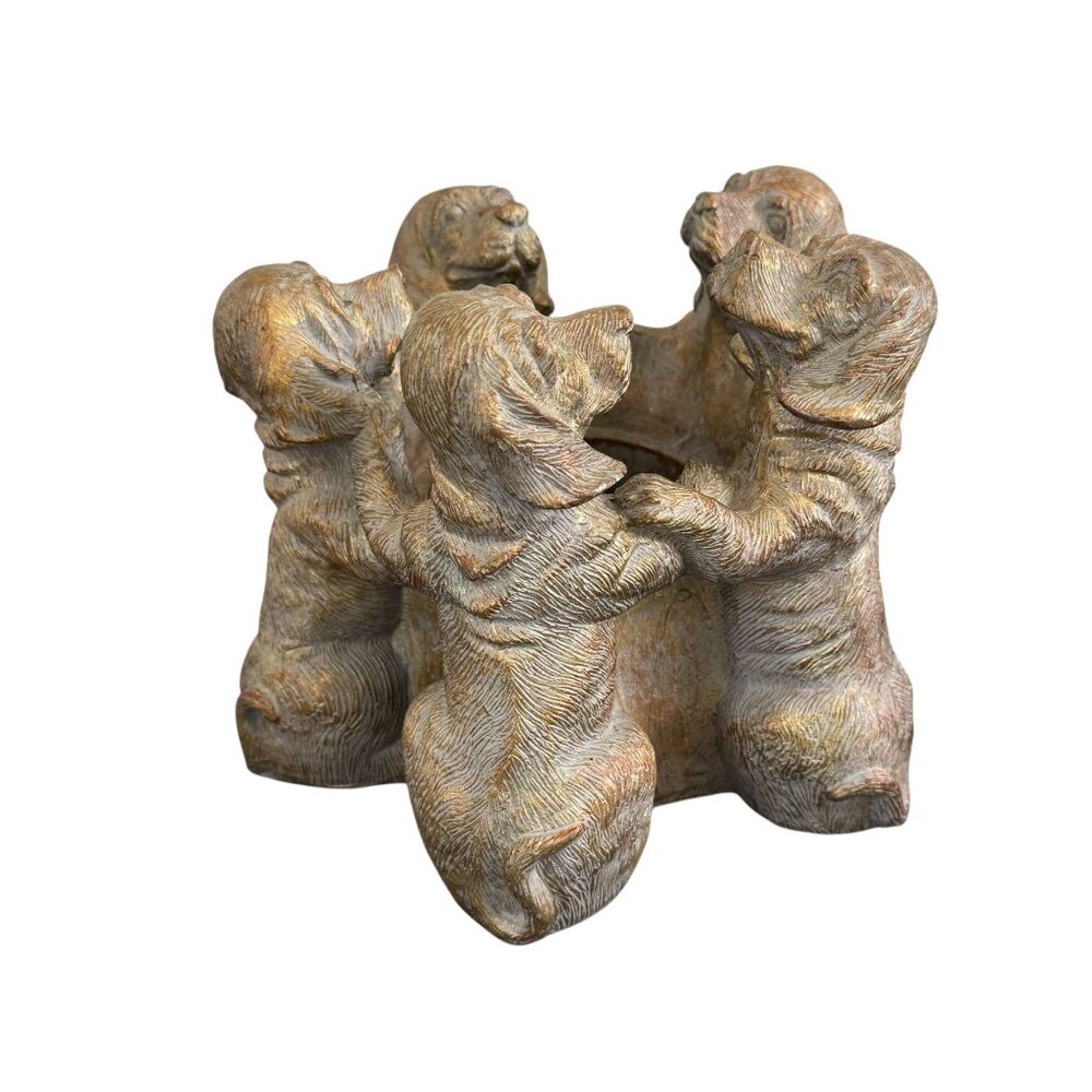 Golden Patina Dog Candle Holder, Round, Decorative Home Decor 6" Tall - Picture 5 of 8